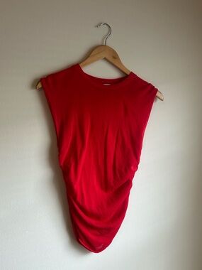 Zara Red Sleeveless Draped Women's Top